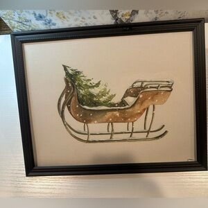 Watercolor Sleigh with Christmas Tree Framed 8x10” Christmas Print, Gallery Wall